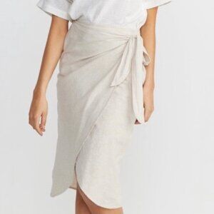 Marine Layer Khaki Linen Wrap Midi Tulip Skirt M